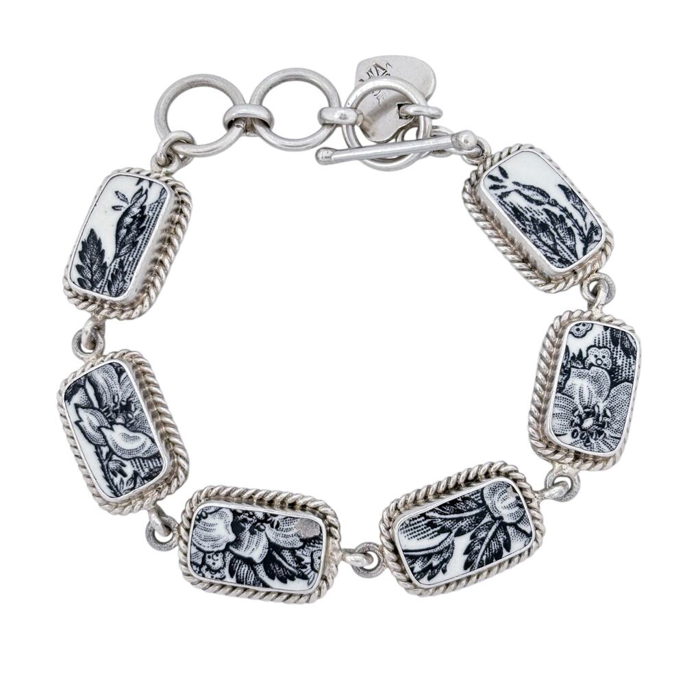 Jacqueline Smiley Porcelain Bracelet | Floral Motif 950 Sterling Silver | 8"-9"